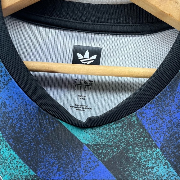 Adidas Towning 333 Soccer Futbol Jersey Mens Large Climalite Blue Green Trefoil - Picture 3 of 7